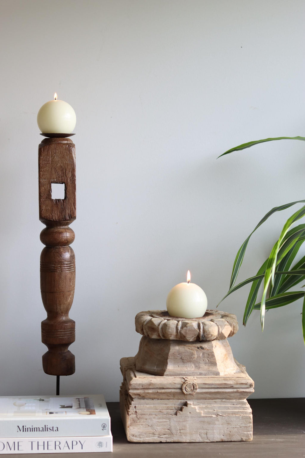 Vintage Wooden Column Base Candle Holder