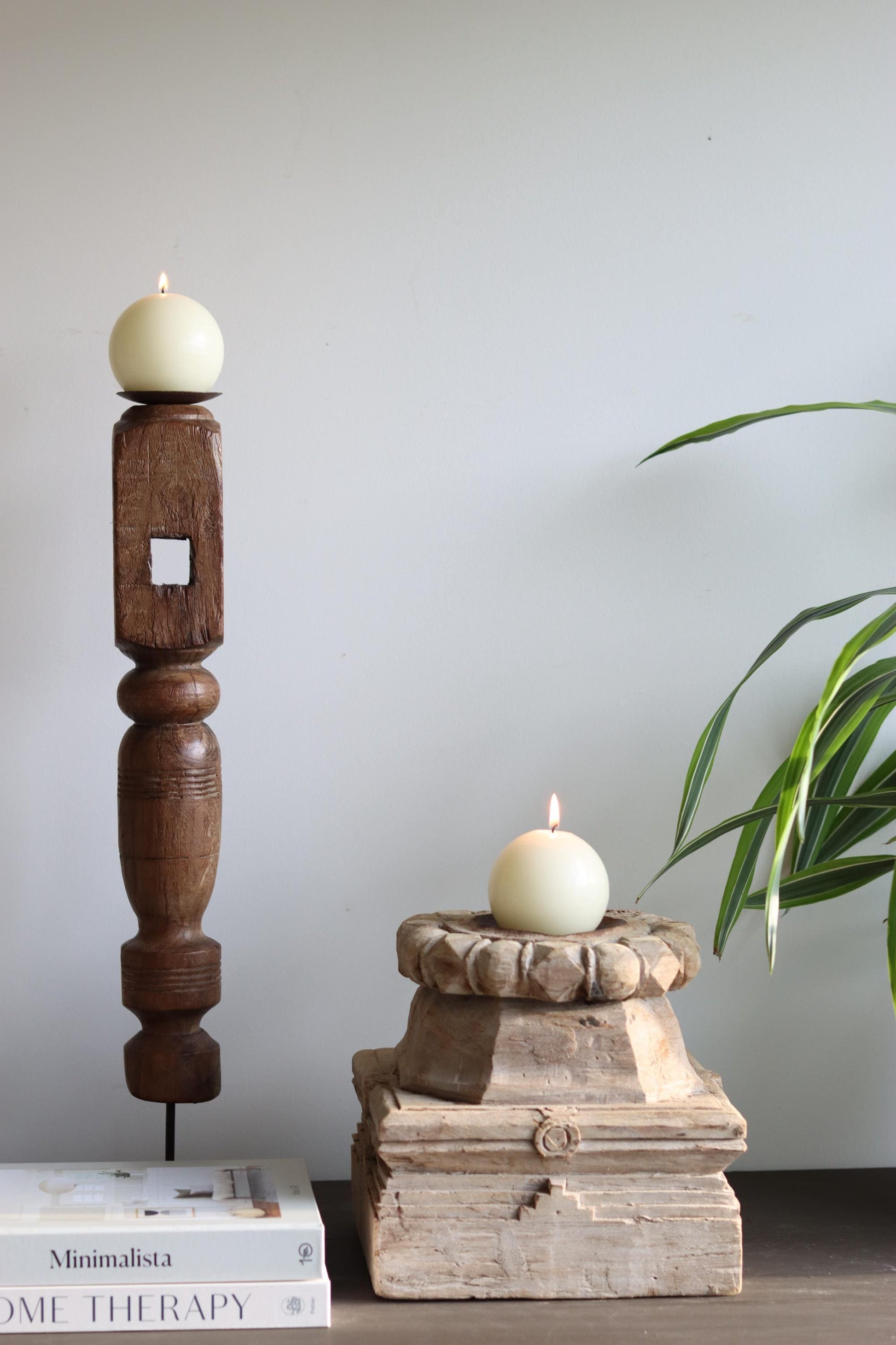 Vintage Wooden Column Base Candle Holder