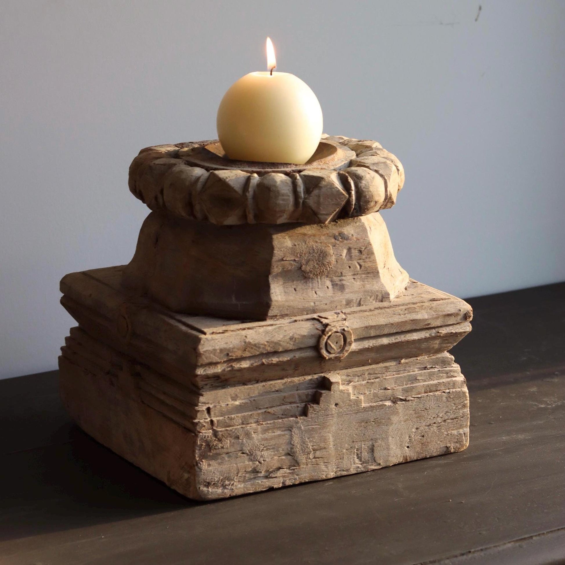 Vintage Wooden Column Base Candle Holder