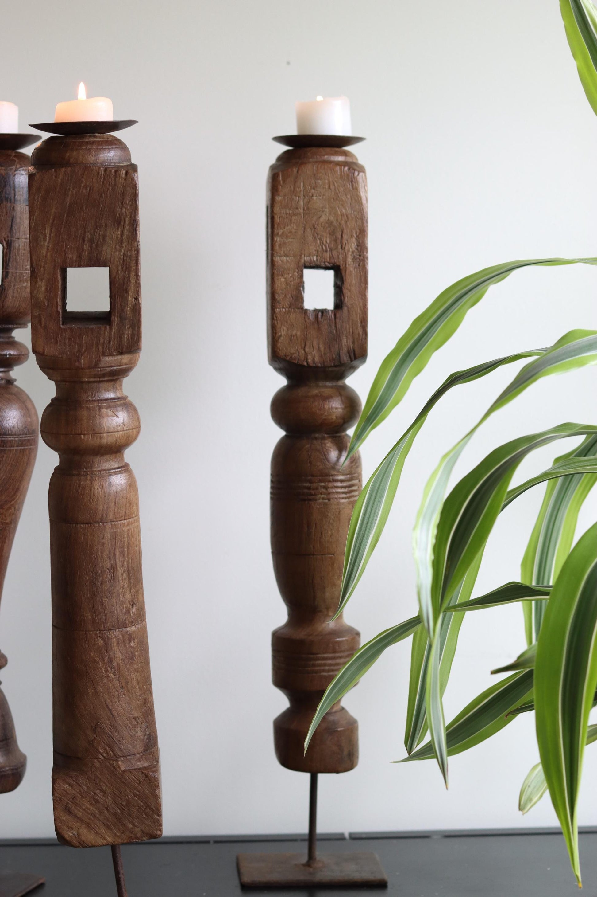 Vintage Wooden Paga Candle Holders