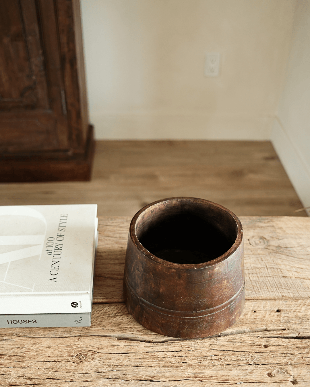 Carved Dark Wood Vessel 6"