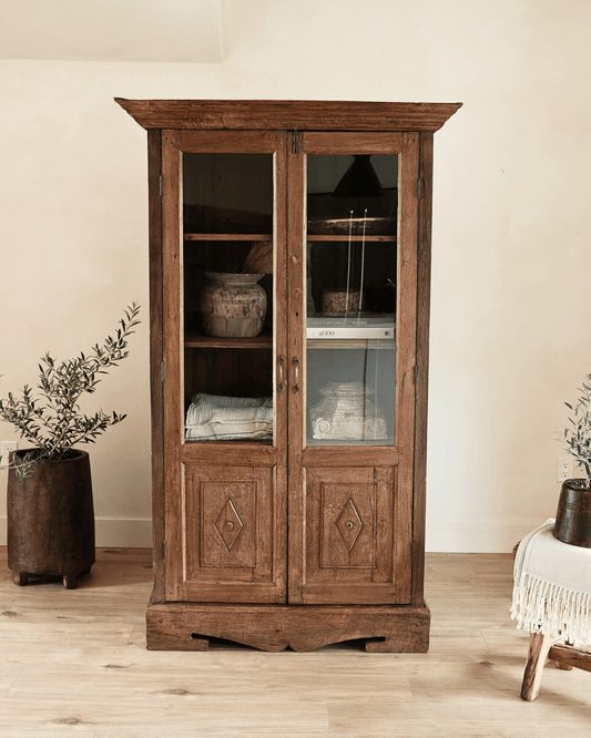 Antique Teak Wood Glass Almirah 11