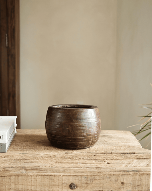 Barrel Shaped Wood Pot 6"