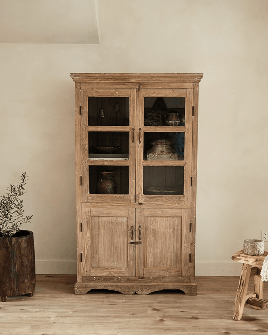 Antique Teak Wood Glass Almirah 6