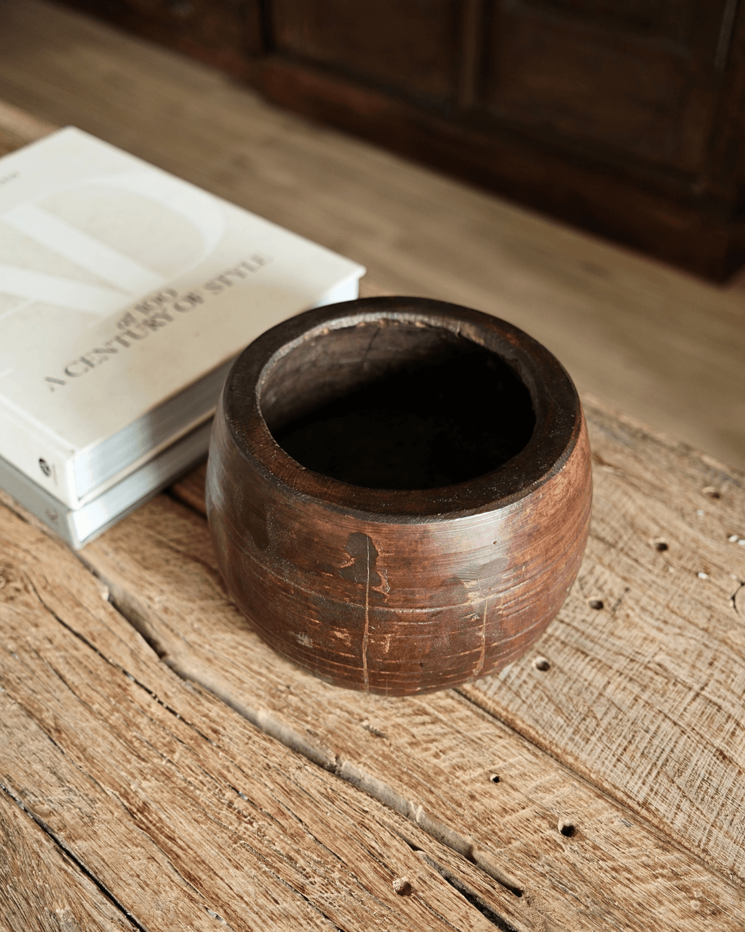 Barrel Shaped Wood Pot 6"