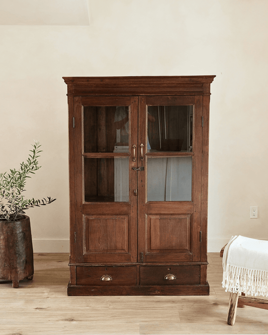 Antique Teak Wood Glass Almirah 16