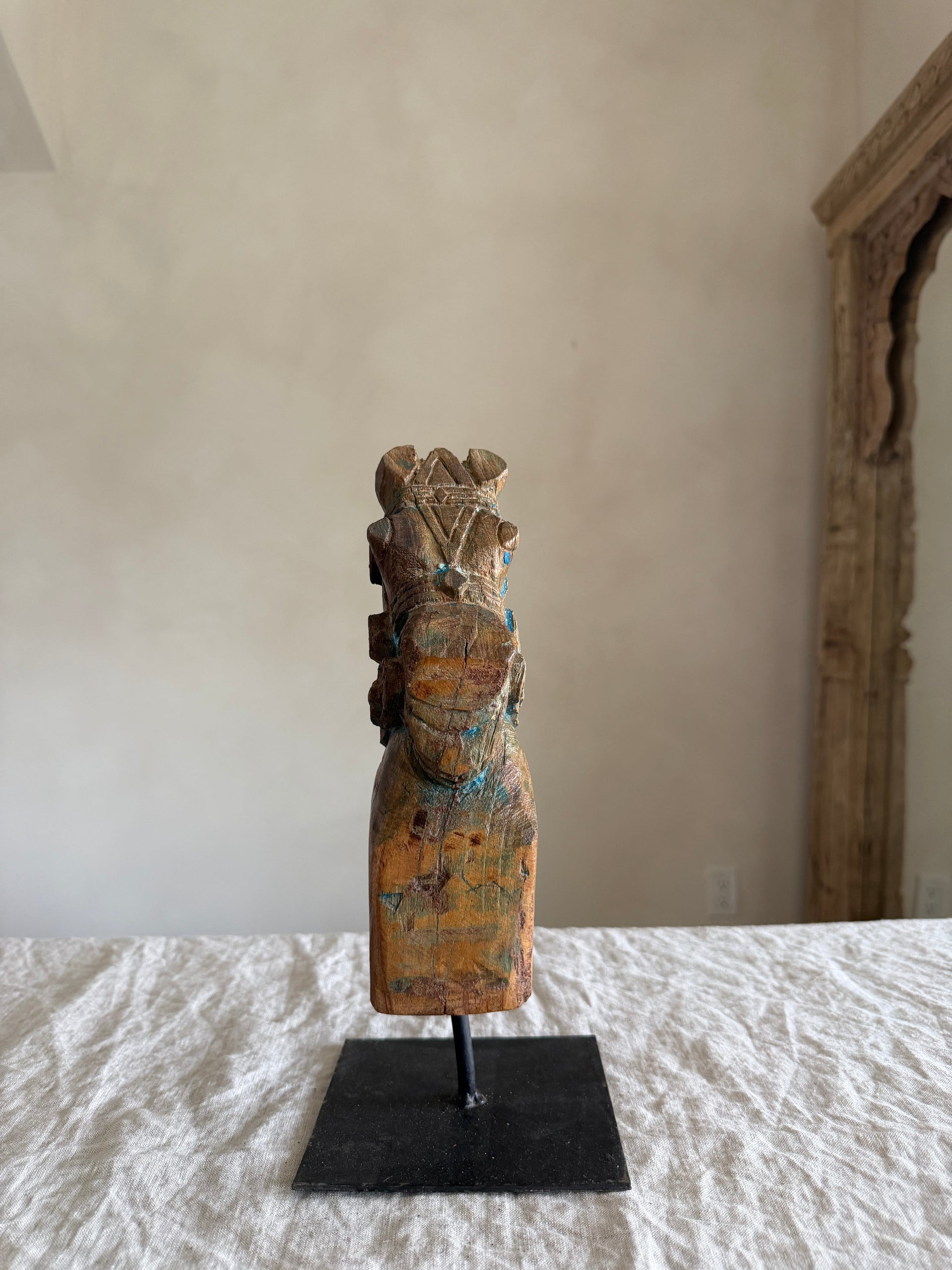 Antique Wooden Horse Head Sculpture on Stand 7