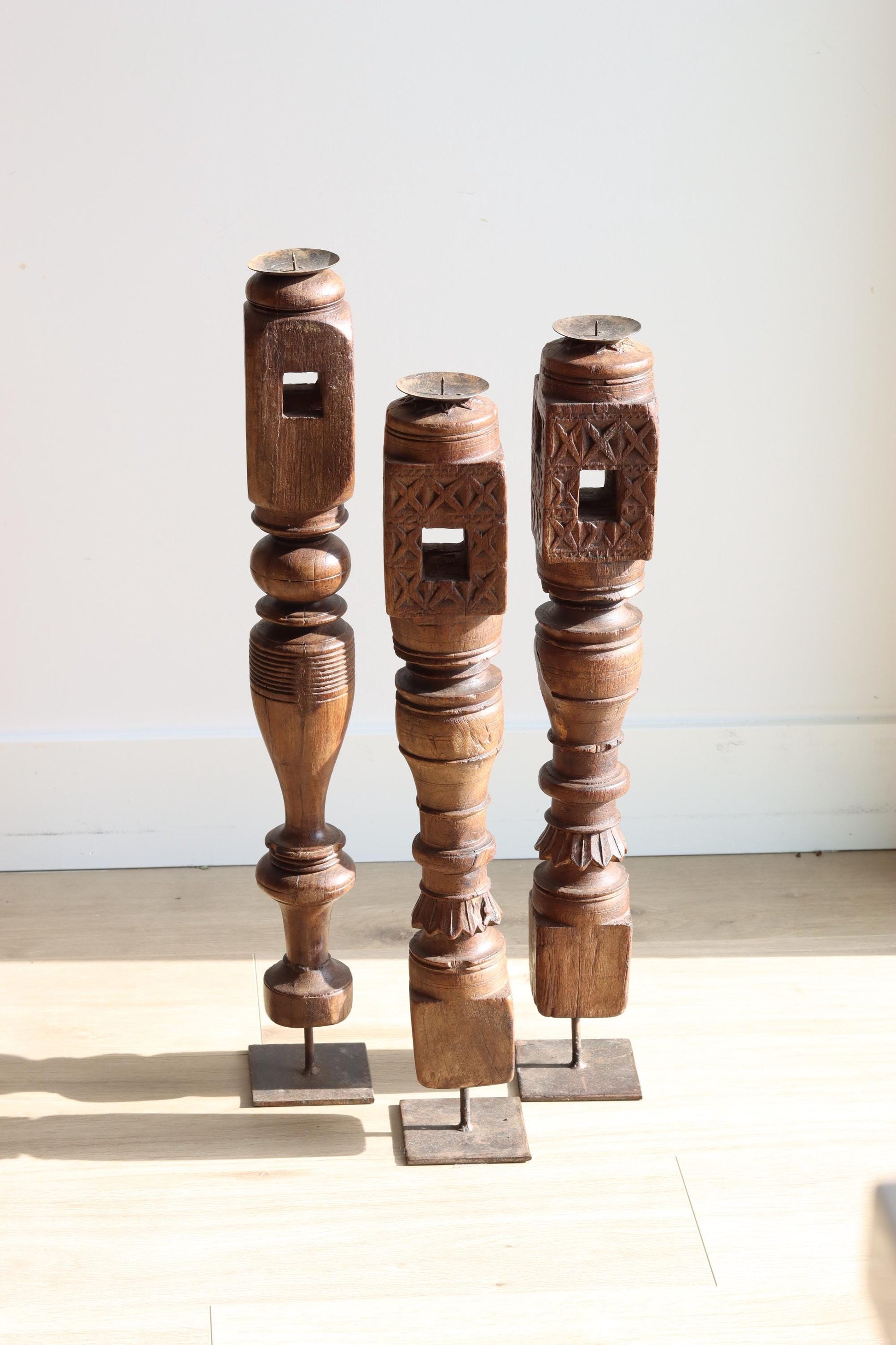 Vintage Wooden Tall Paga Candle Holders