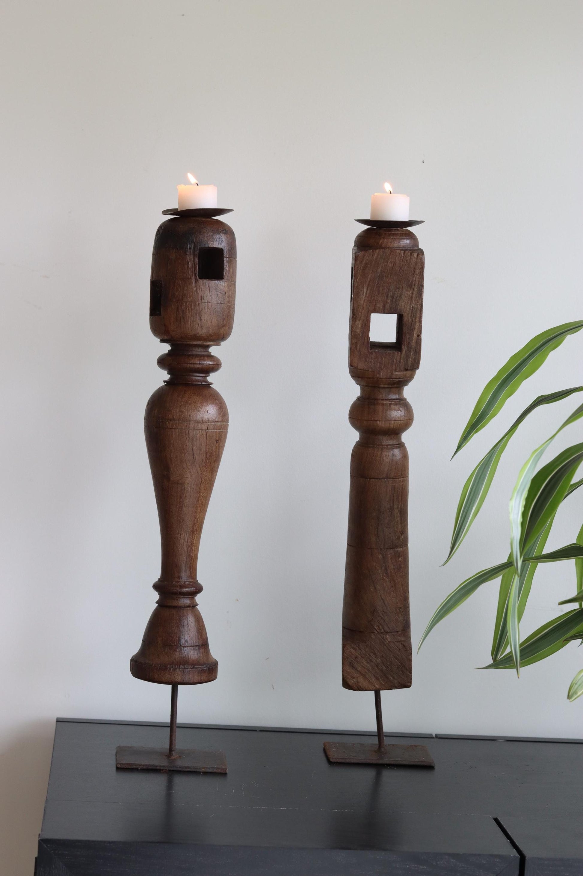 Vintage Wooden Paga Candle Holders