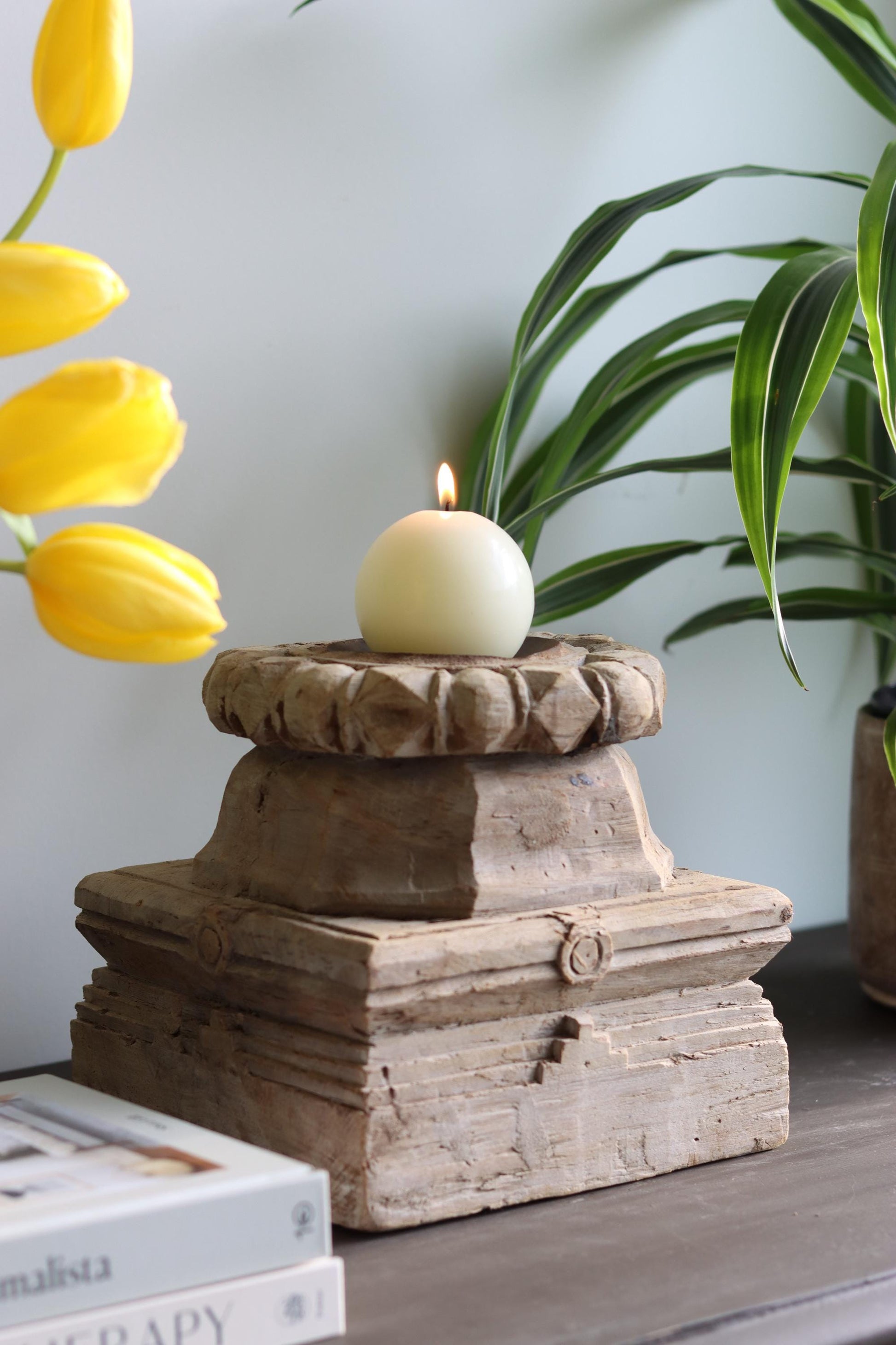 Vintage Wooden Column Base Candle Holder