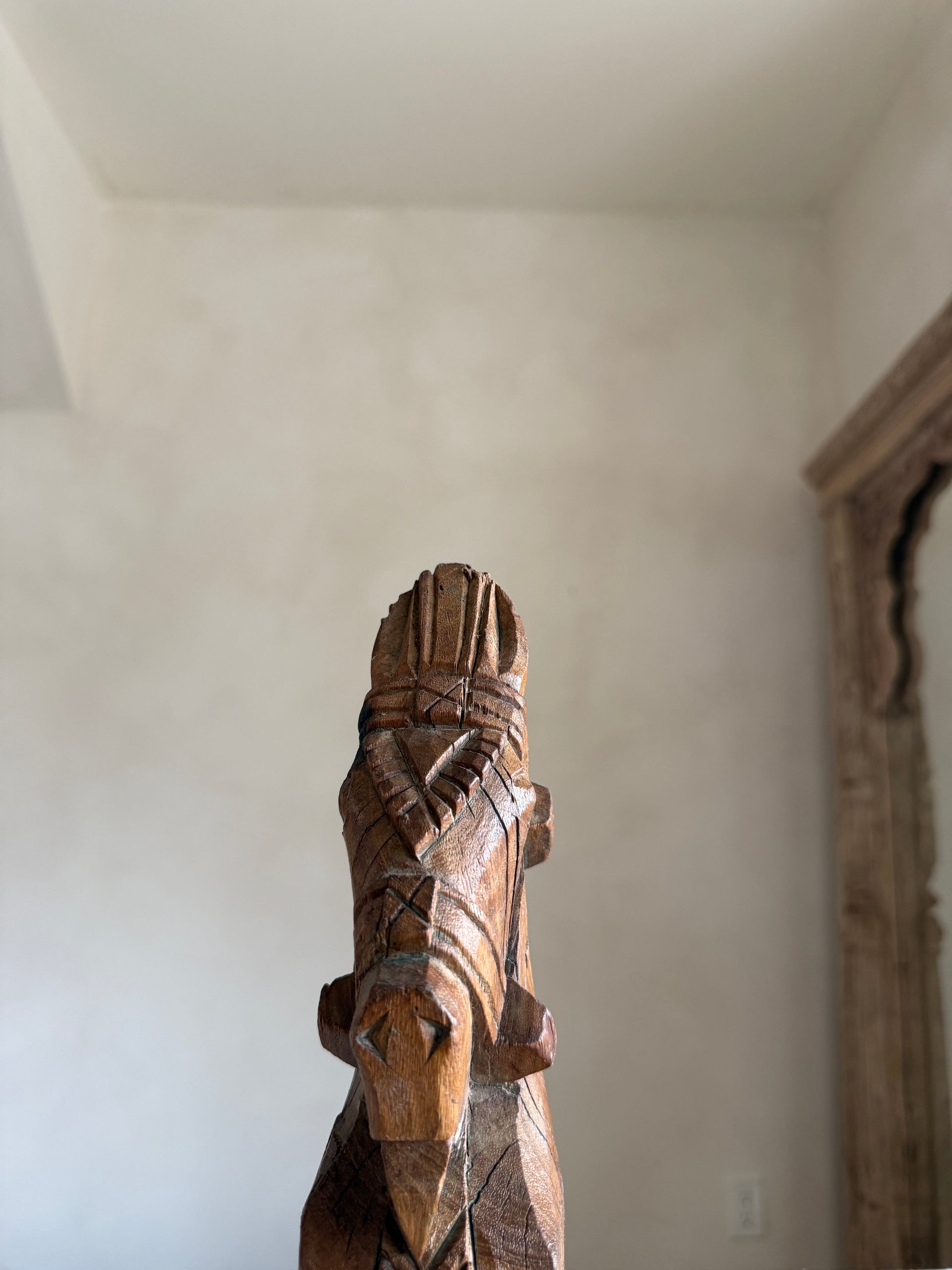 Antique Wooden Horse Head Sculpture on Stand 8