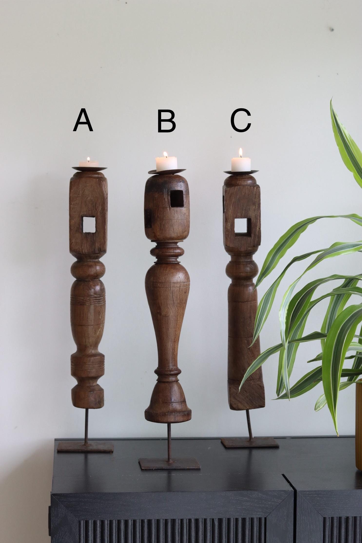 Vintage Wooden Paga Candle Holders