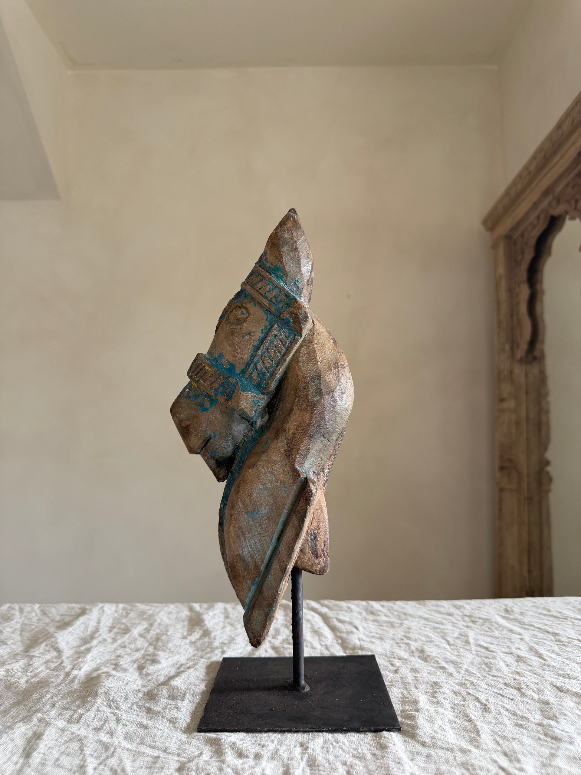 Antique Wooden Horse Head Sculpture on Stand 5