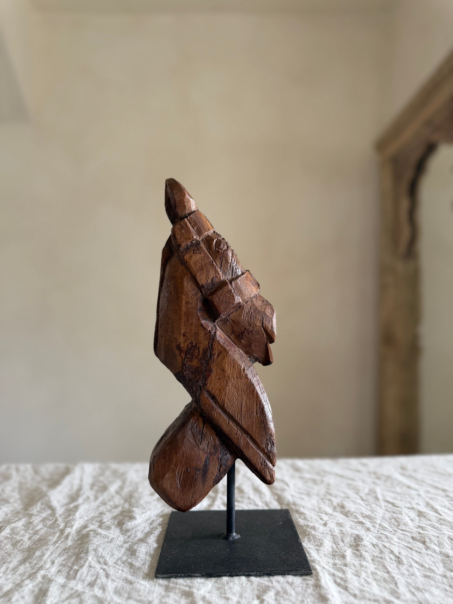 Antique Wooden Horse Head Sculpture on Stand 2