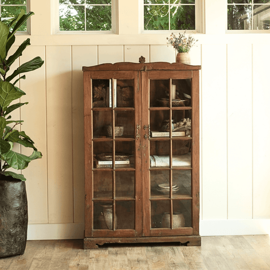 Antique Teak Wood Glass Almirah 12