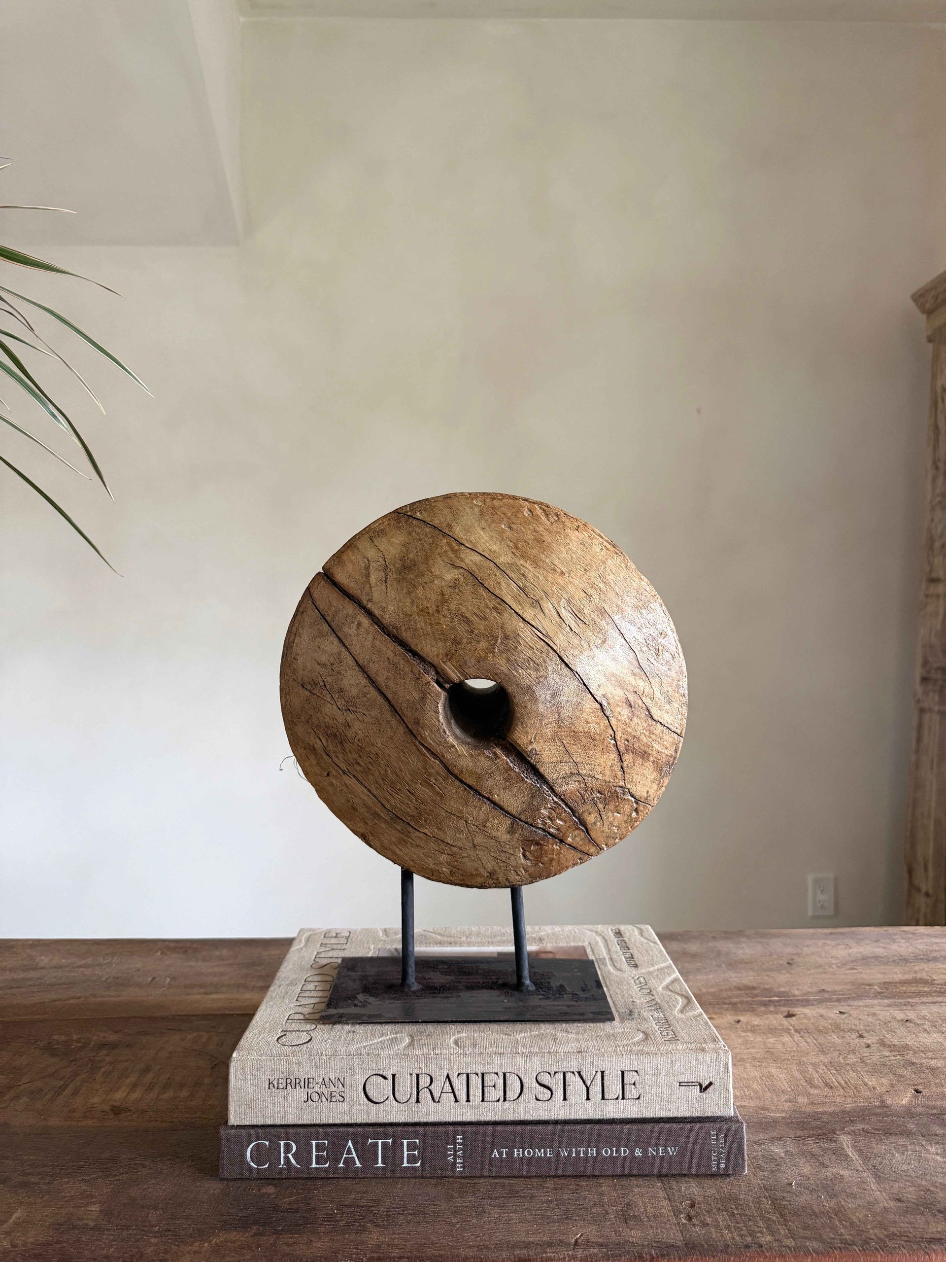 Vintage Wooden Pulley wheel on stand 12.5"