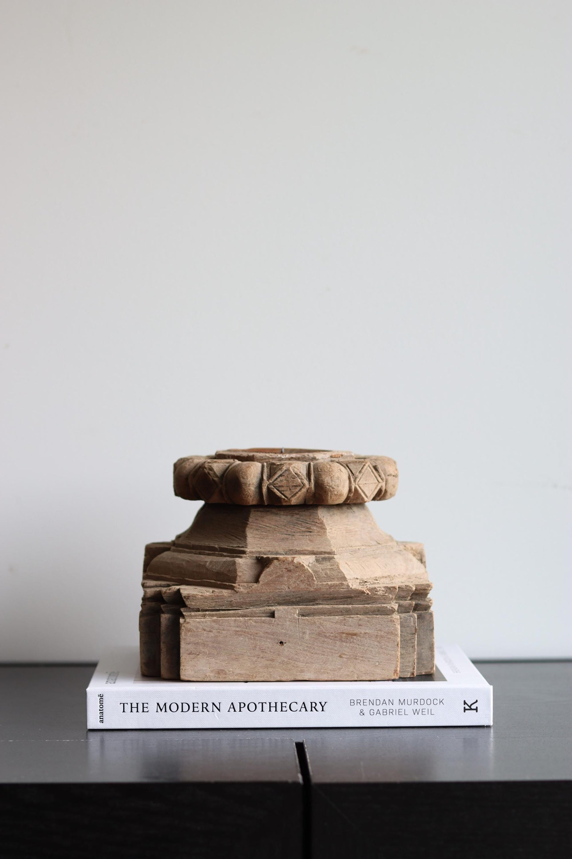 XL Vintage Carved Teak Wood Candleholder