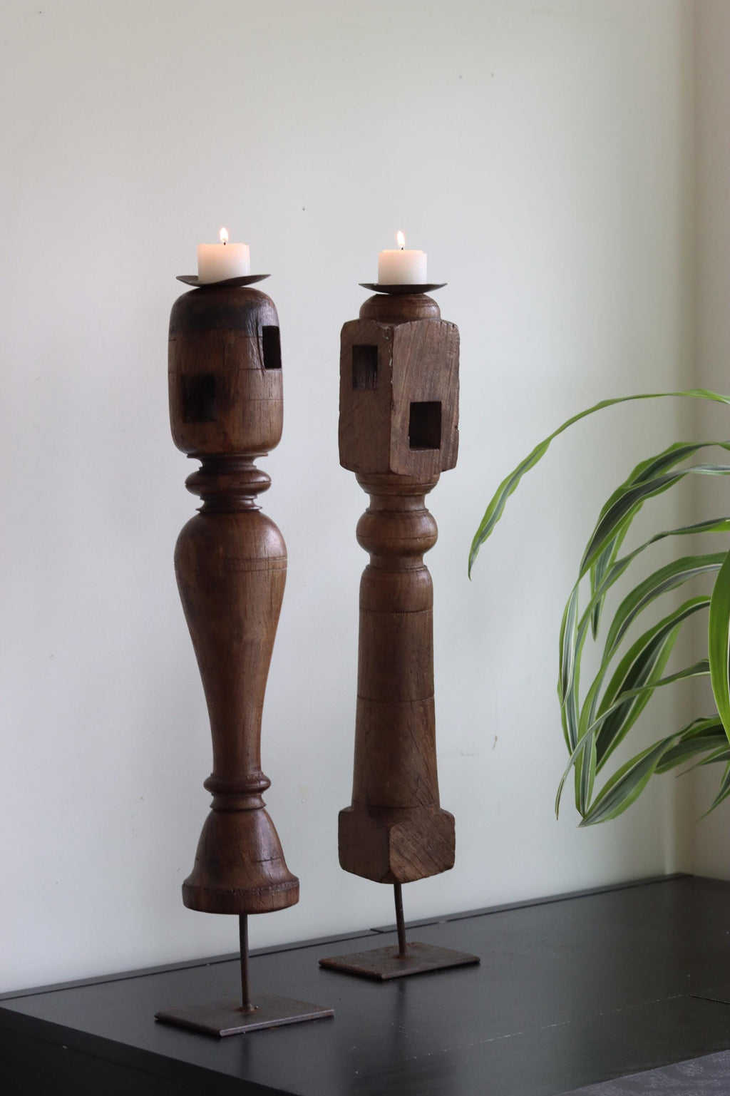 Vintage Wooden Paga Candle Holders