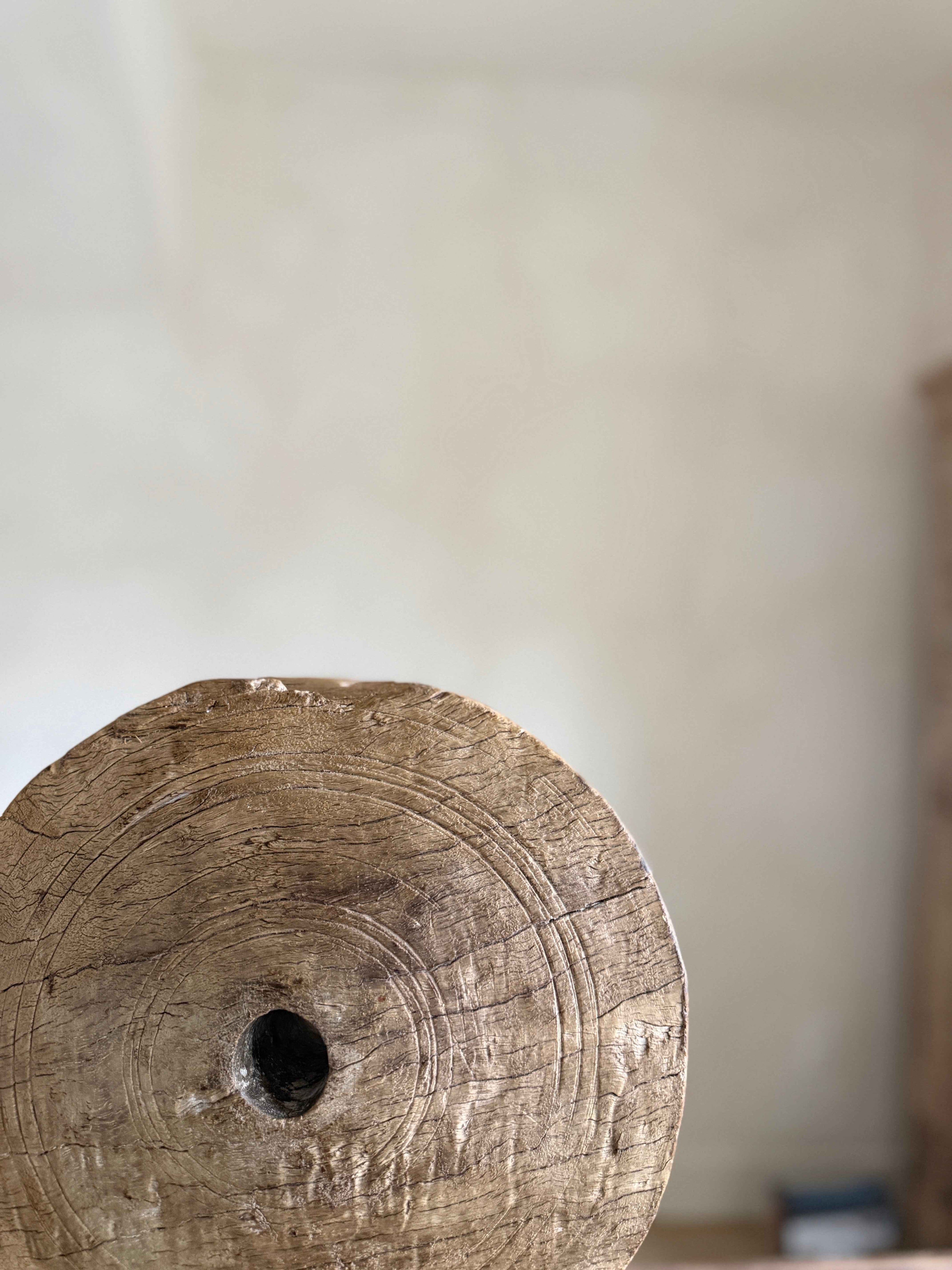 Vintage Wooden Pulley wheel on stand 13"