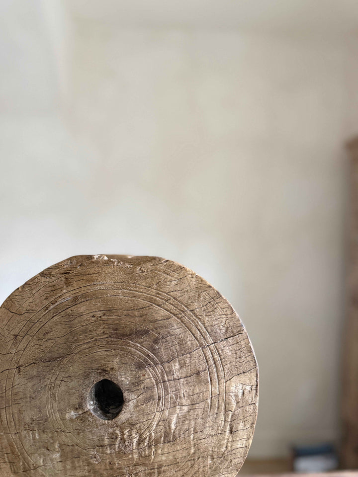 Vintage Wooden Pulley wheel on stand 13"