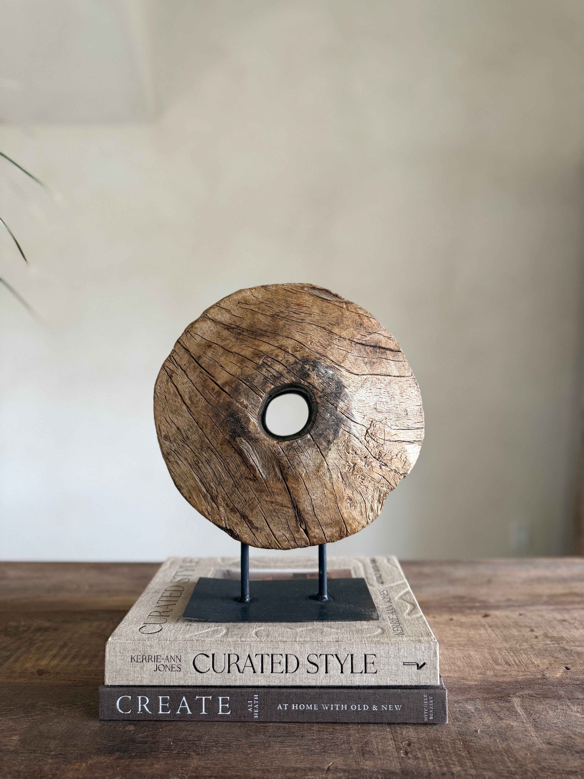 Vintage Wooden Pulley wheel on stand 12.5"
