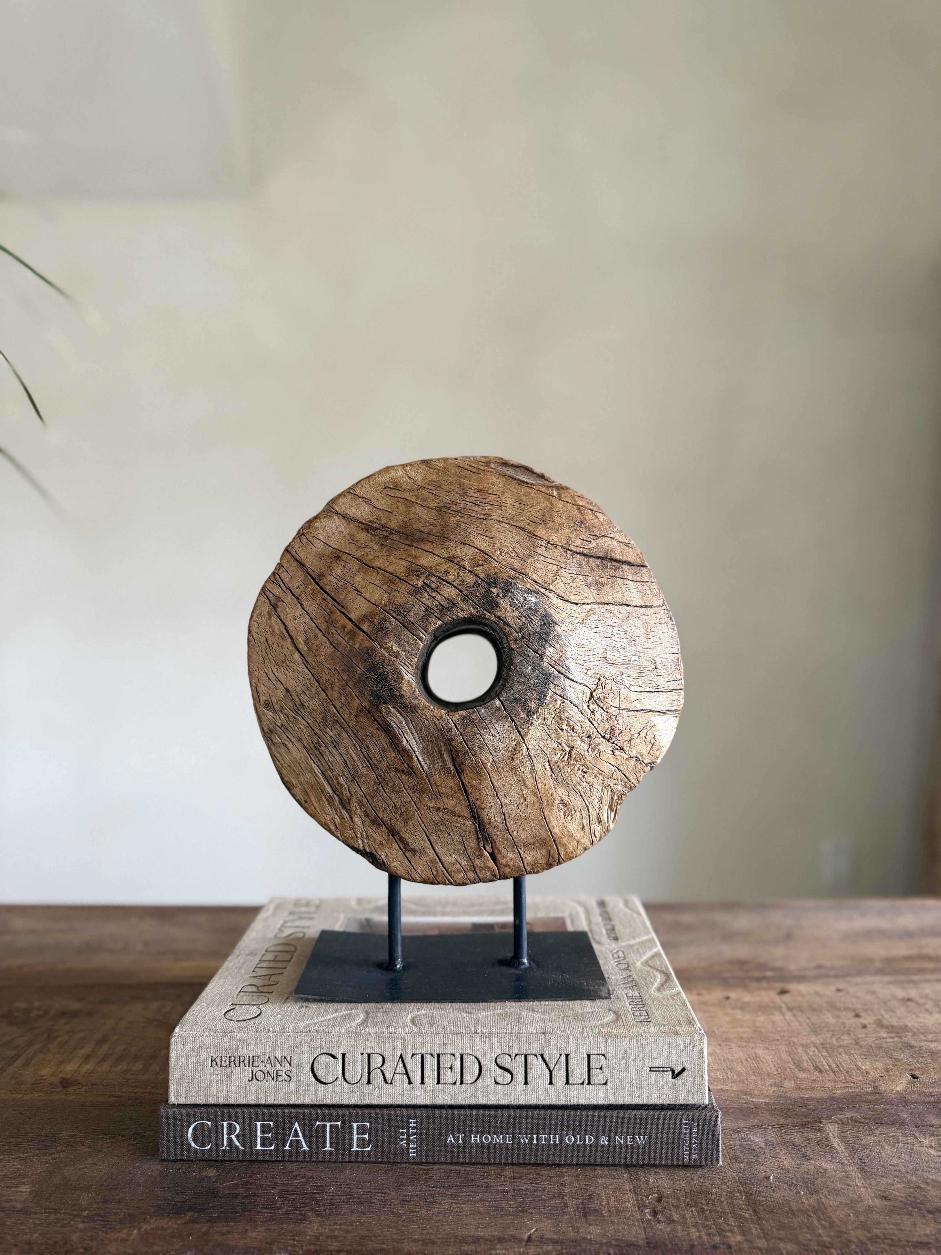Vintage Wooden Pulley wheel on stand 12.5"