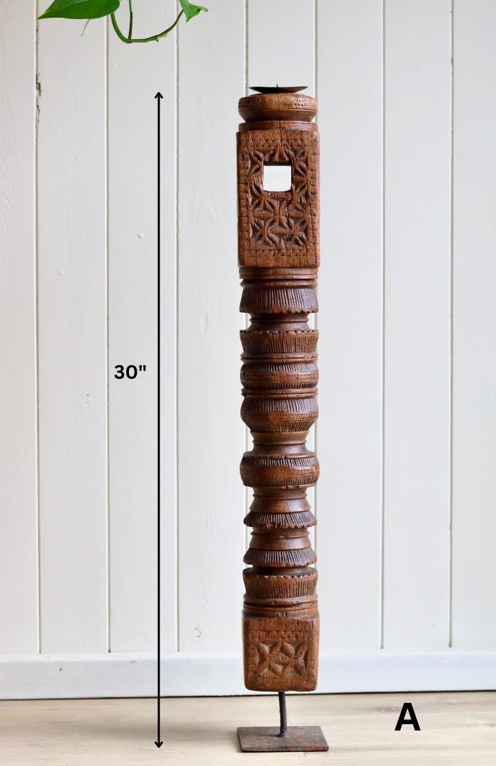 Vintage Wooden Tall Paga Candle Holders