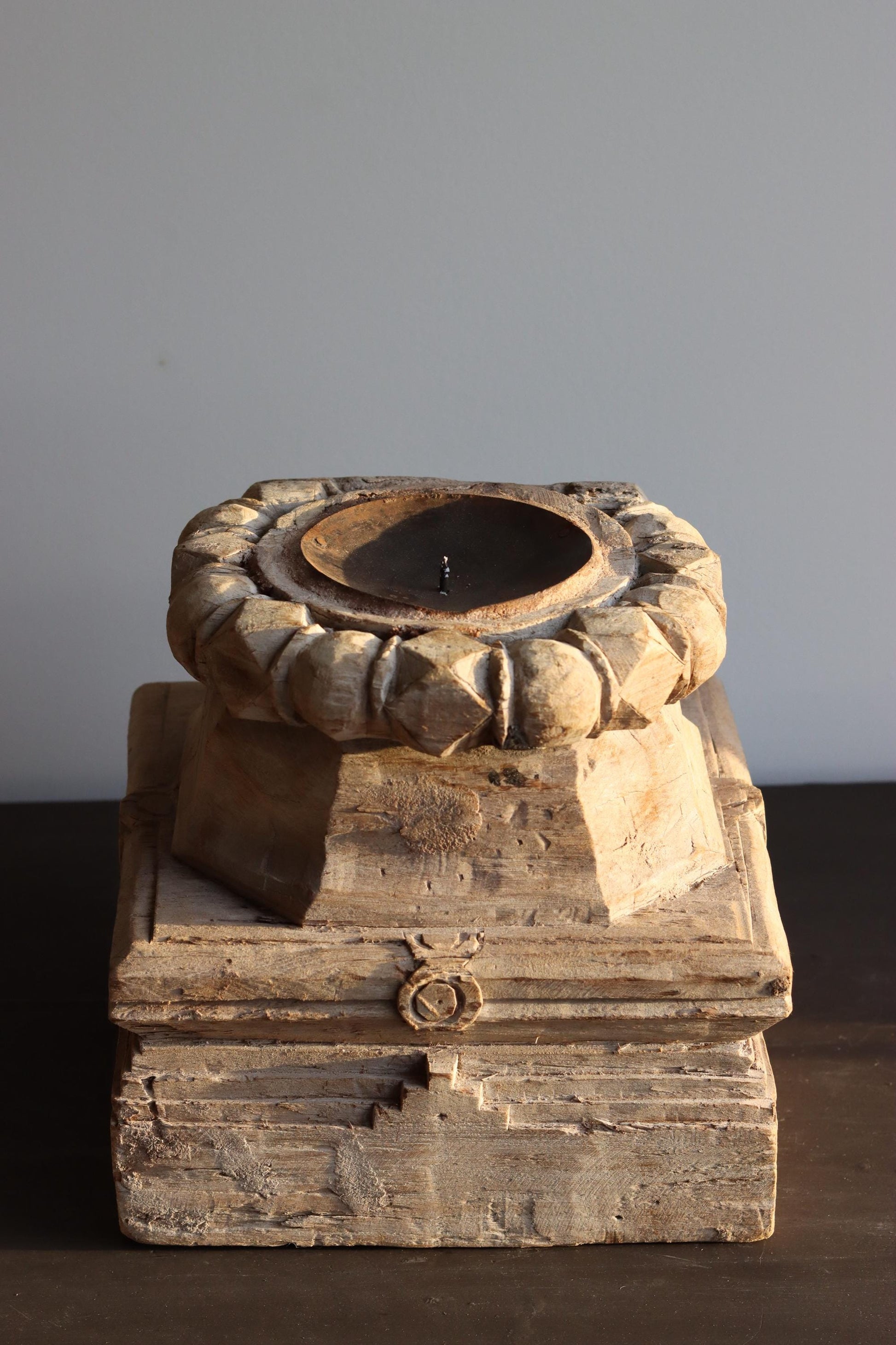 Vintage Wooden Column Base Candle Holder