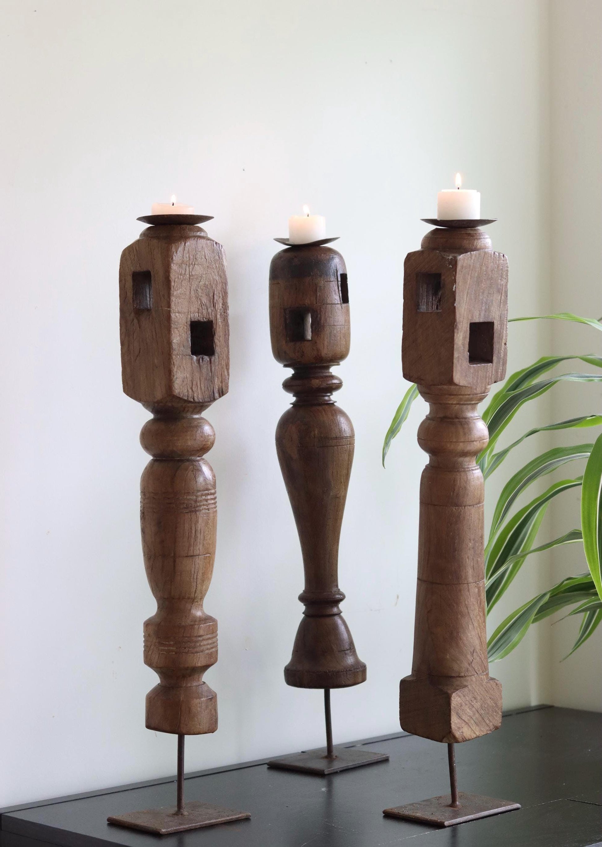 Vintage Wooden Paga Candle Holders