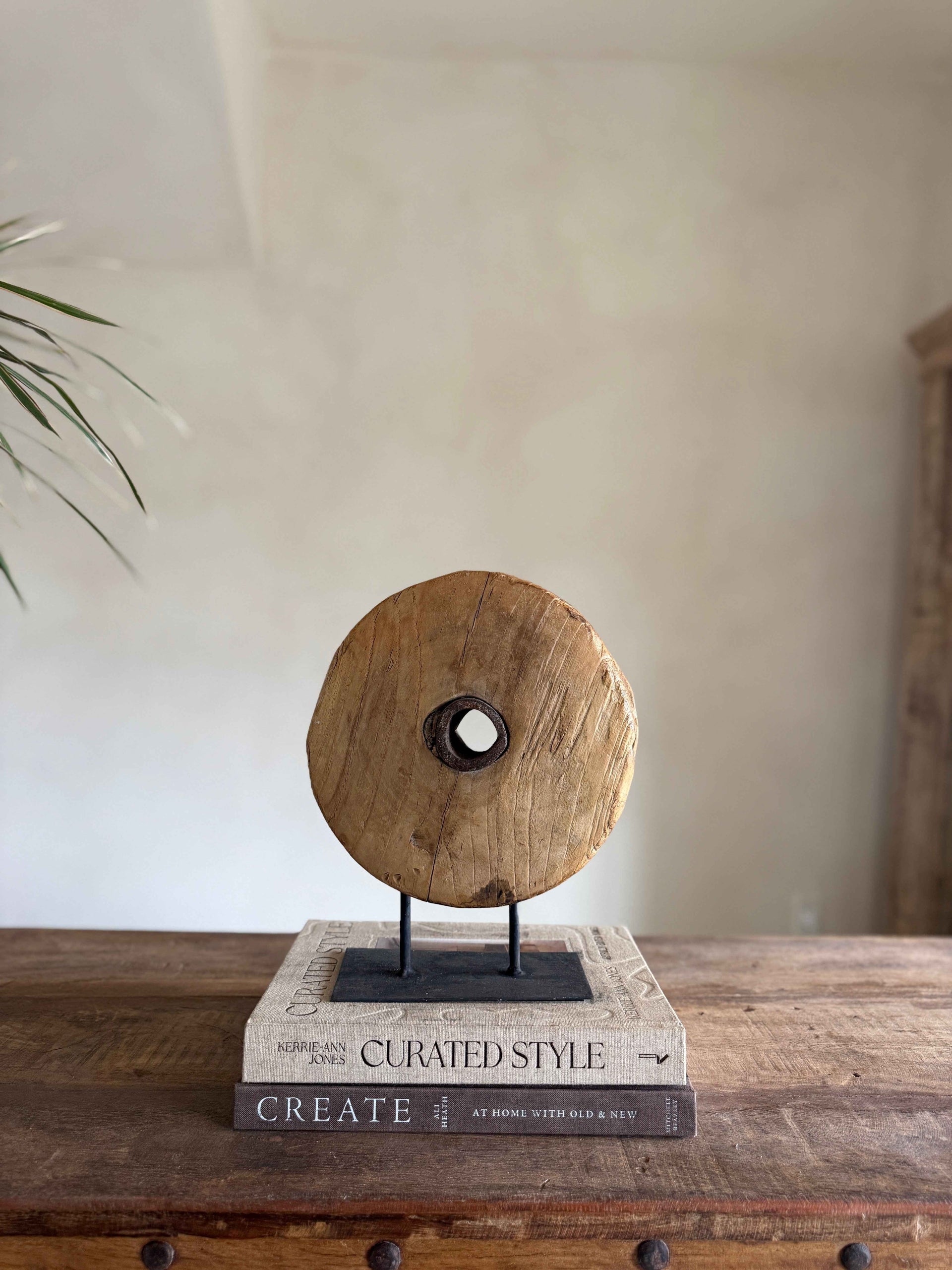 Vintage Wooden Pulley wheel on stand 11.5"