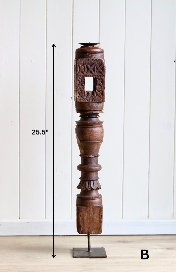 Vintage Wooden Tall Paga Candle Holders