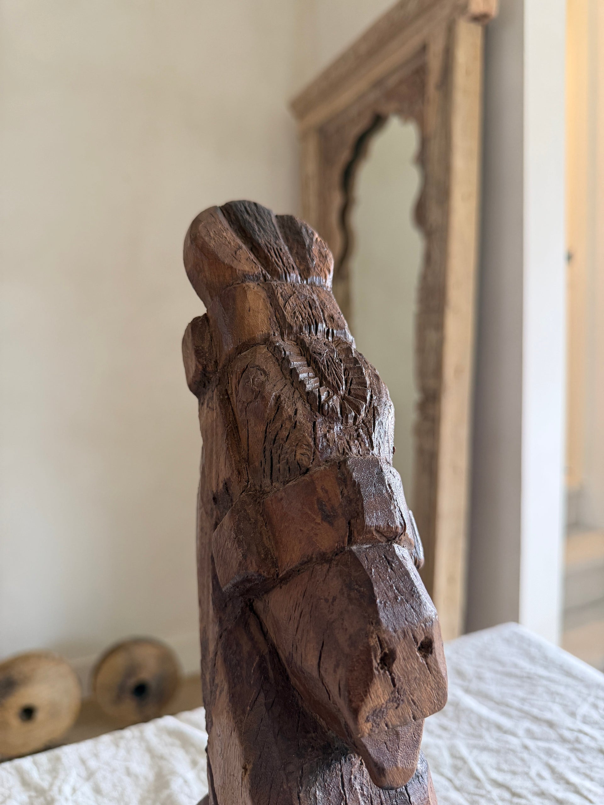 Antique Wooden Horse Head Sculpture on Stand 2