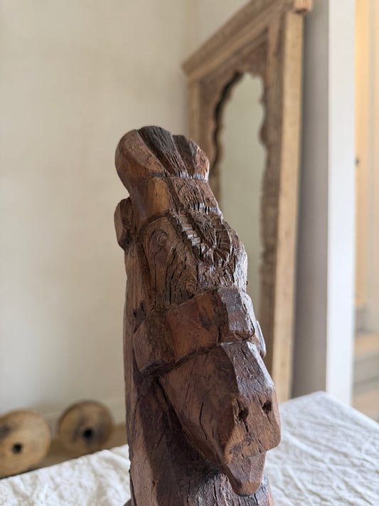 Antique Wooden Horse Head Sculpture on Stand 2