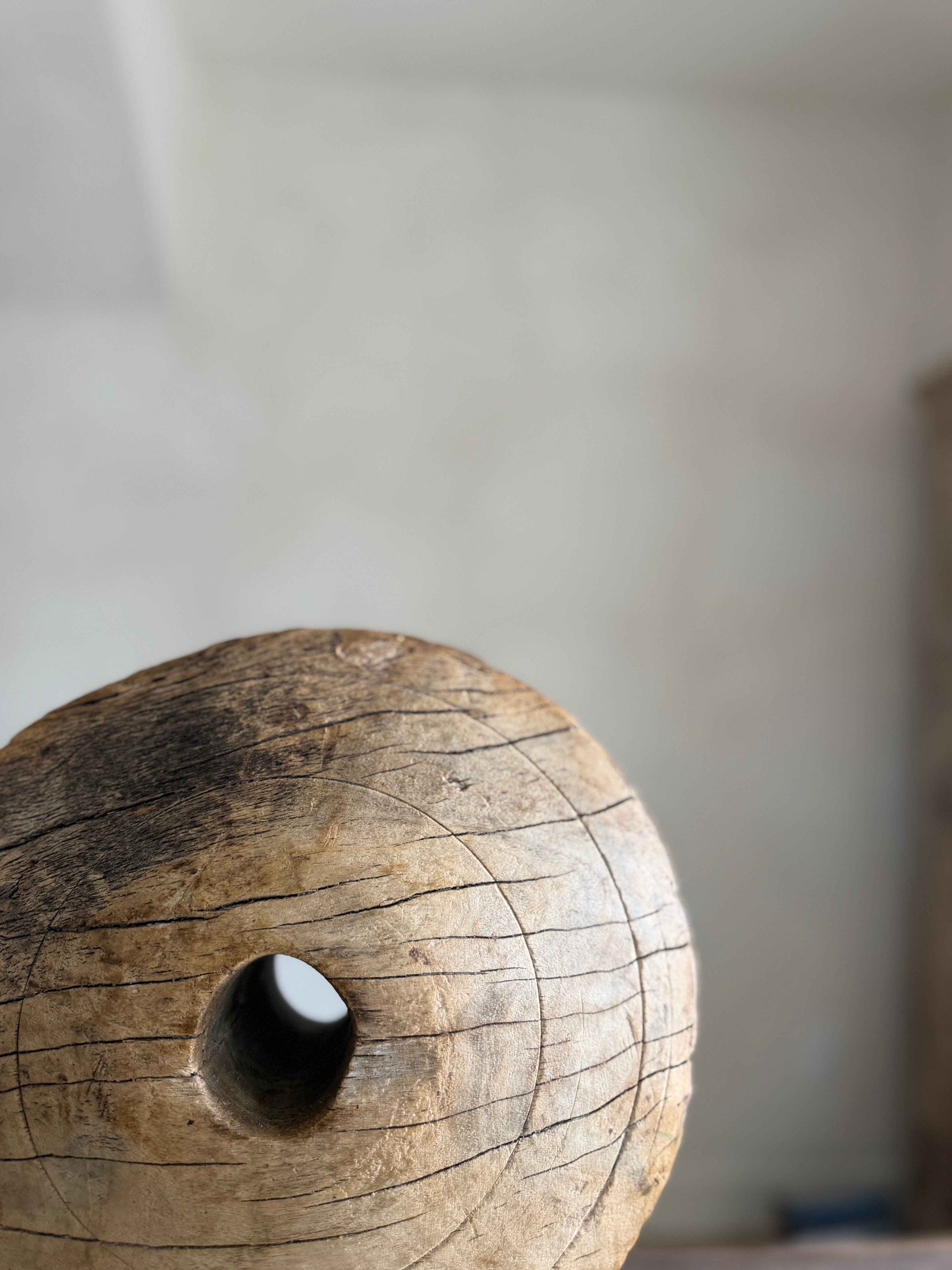 Vintage Wooden Pulley wheel on stand 12.5"