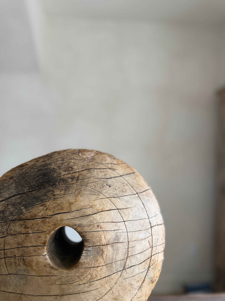 Vintage Wooden Pulley wheel on stand 12.5"