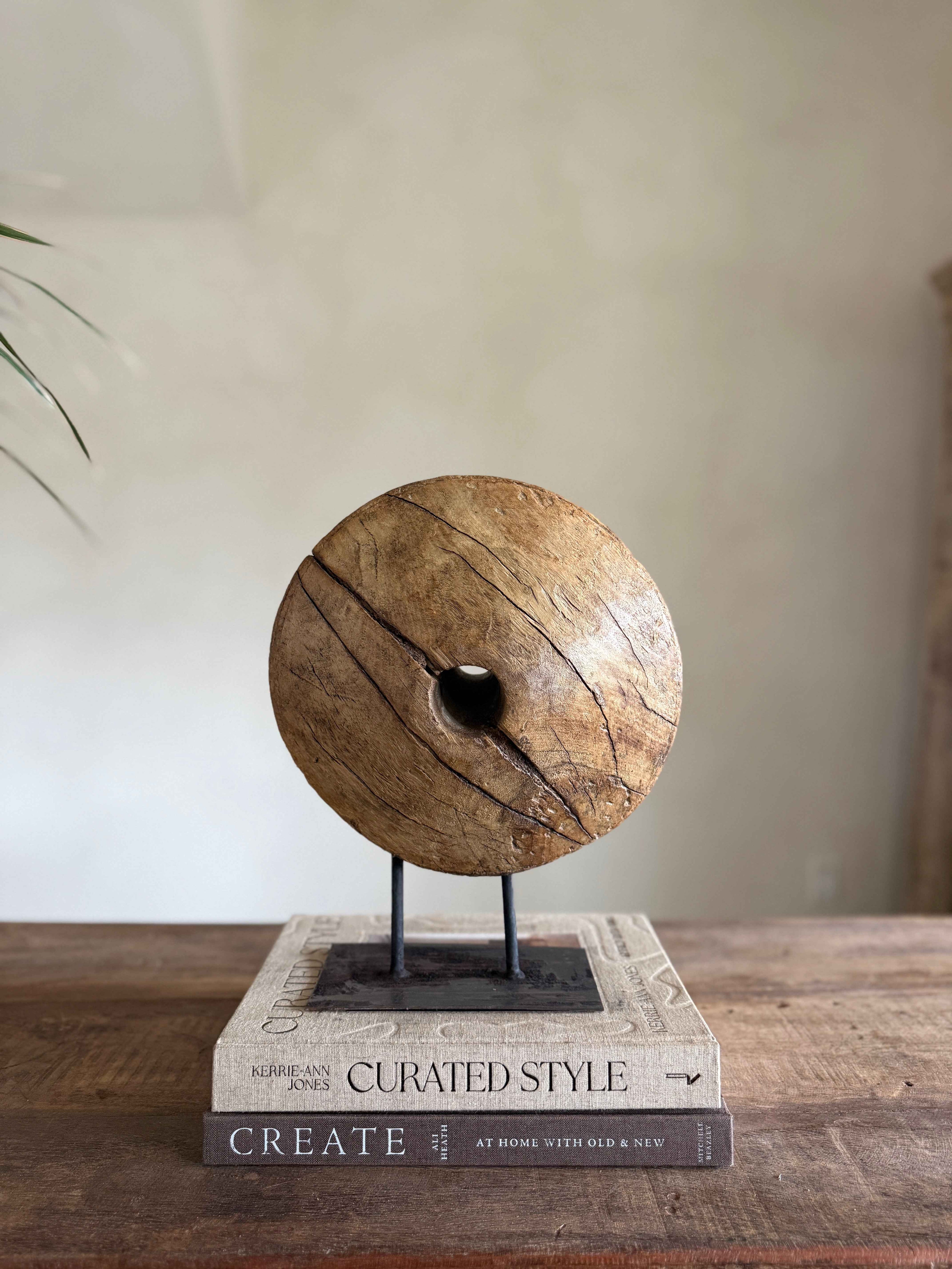 Vintage Wooden Pulley wheel on stand 12.5"
