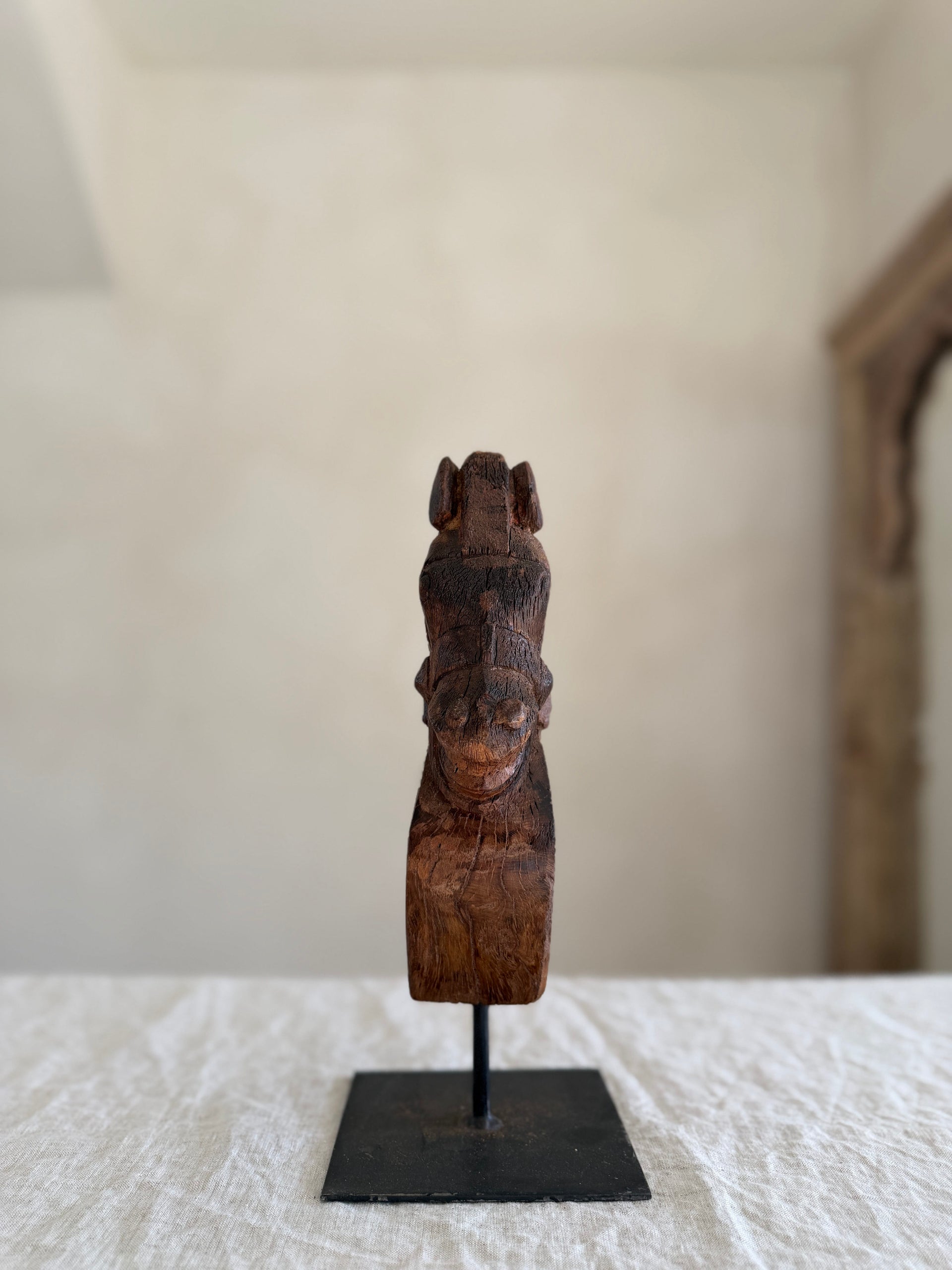 Antique Wooden Horse Head Sculpture on Stand 6