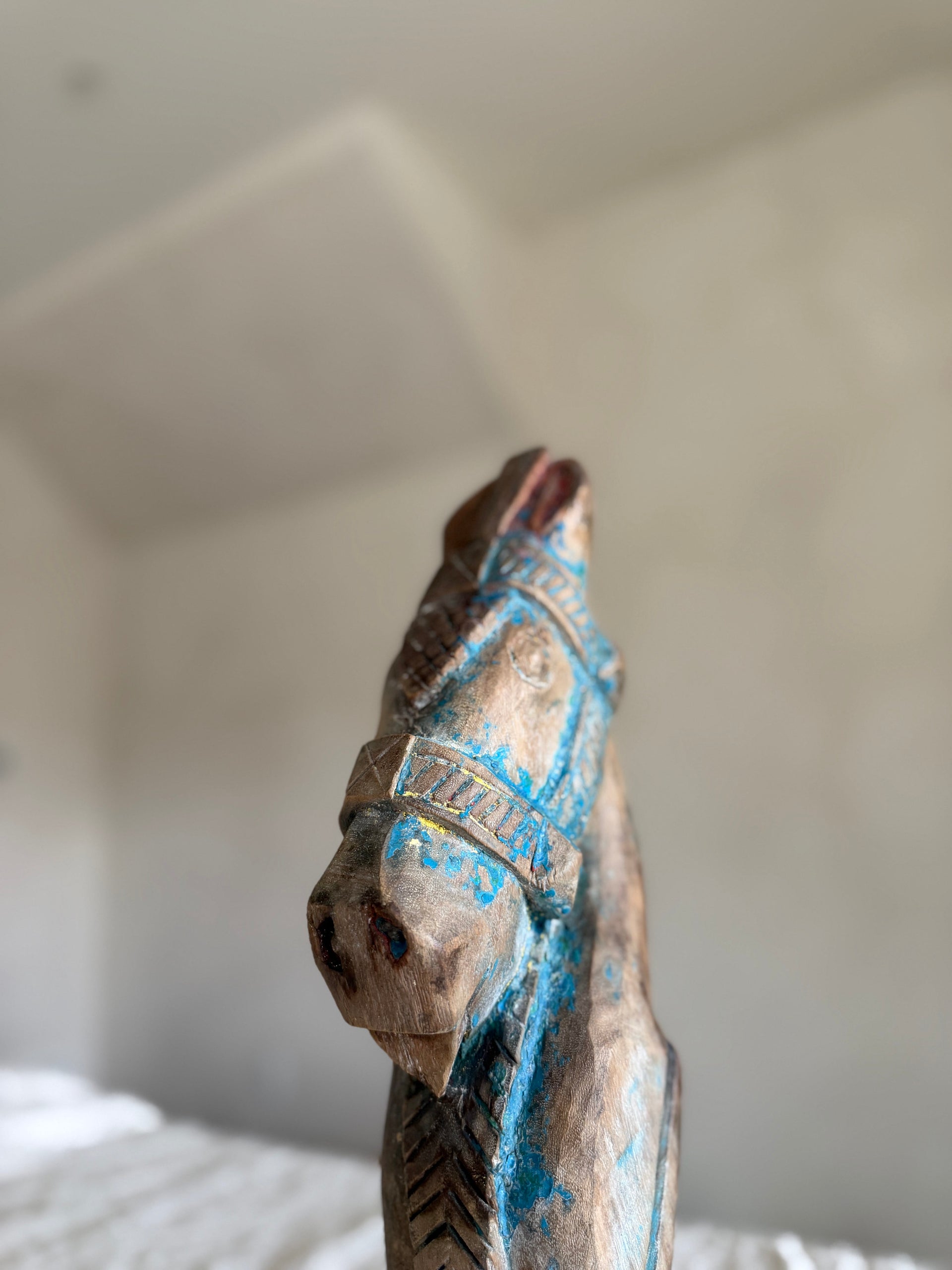 Antique Wooden Horse Head Sculpture on Stand 5
