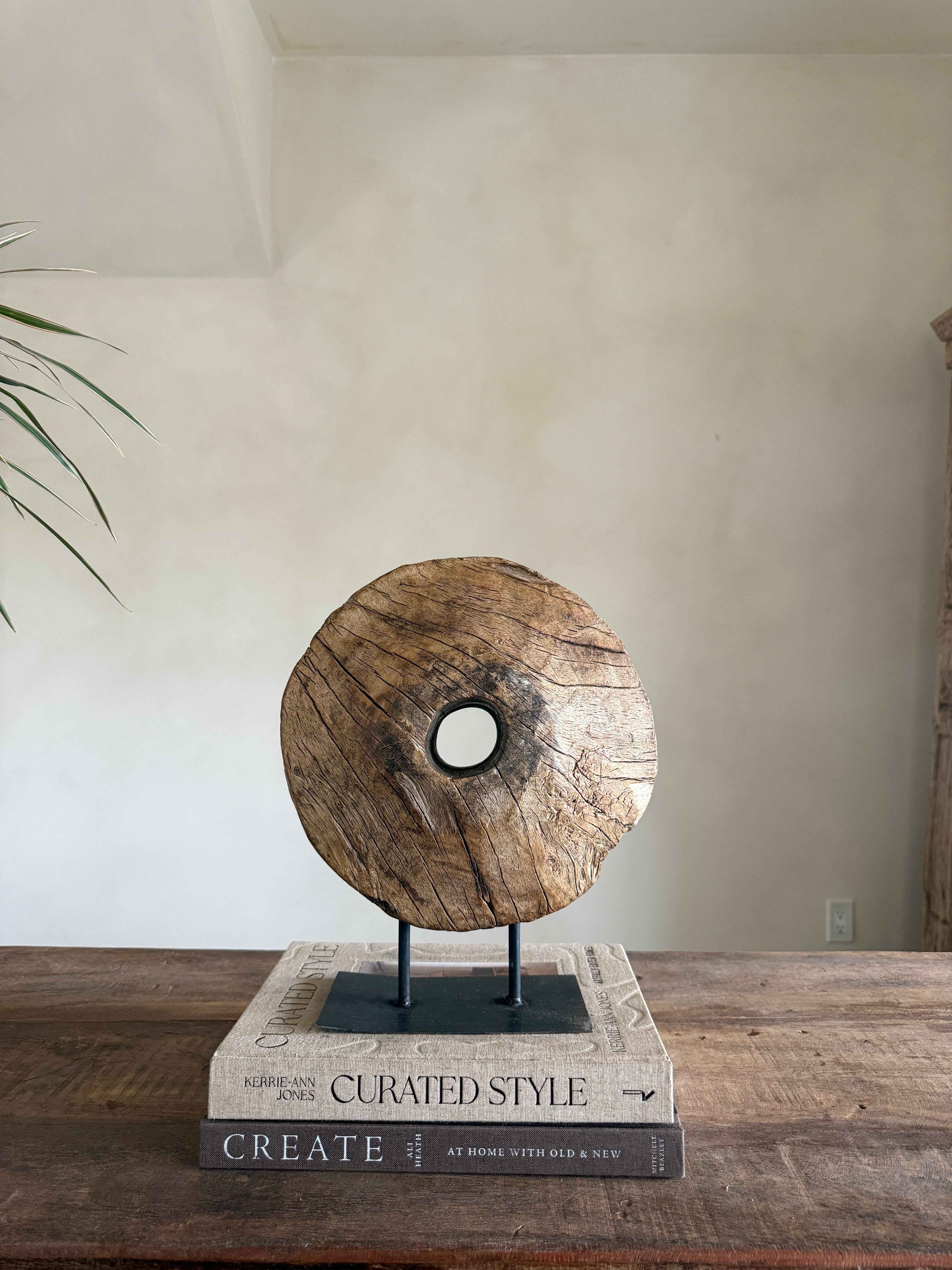 Vintage Wooden Pulley wheel on stand 12.5"