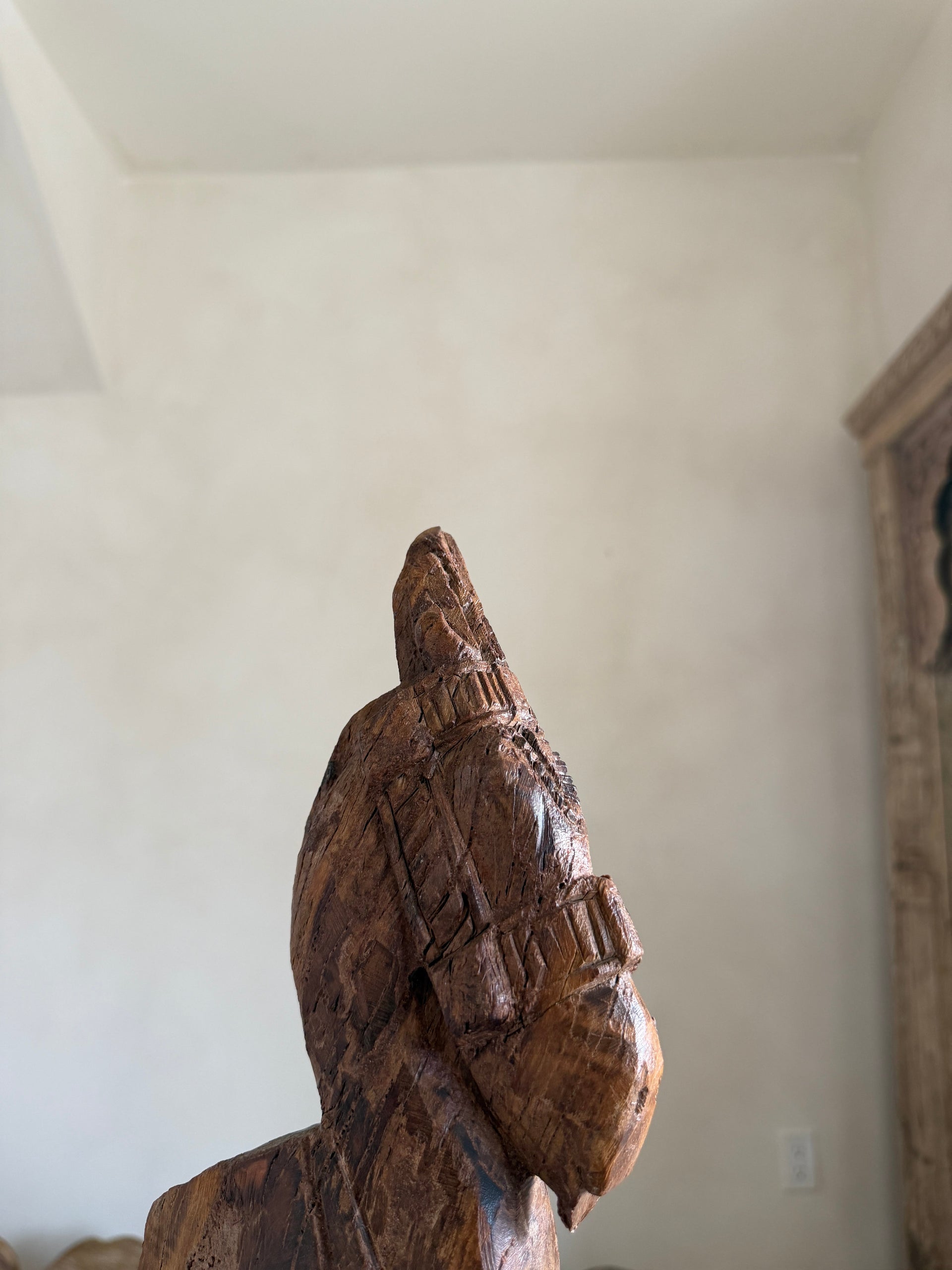 Antique Wooden Horse Head Sculpture on Stand 4