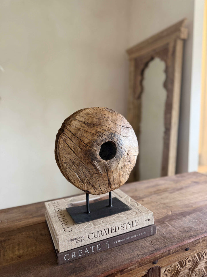 Vintage Wooden Pulley wheel on stand 12.5"