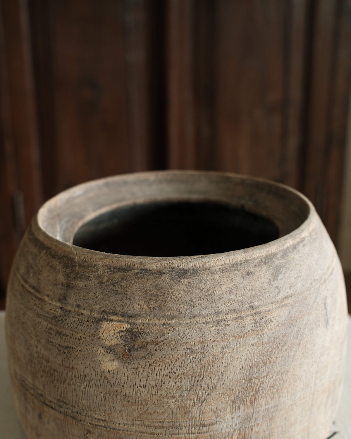 Vintage Teak Wood Pot 8.5"