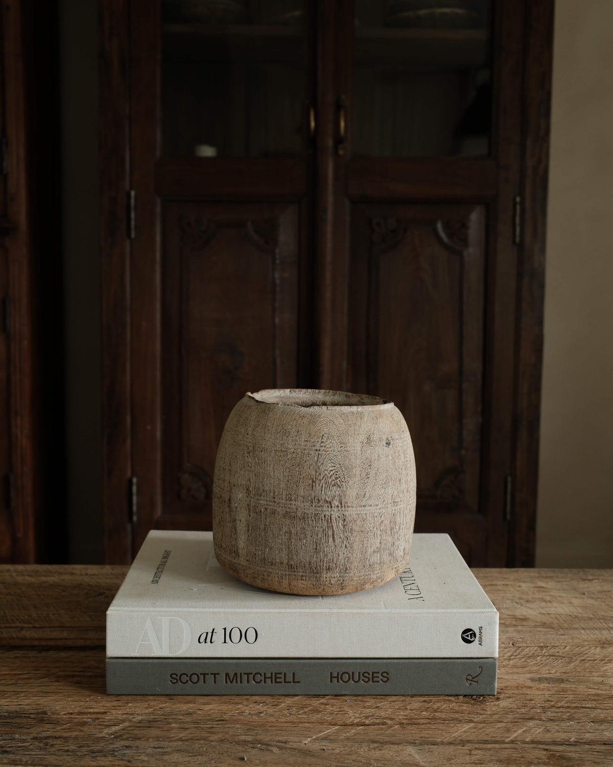 Vintage Teak Wood Pot 7"