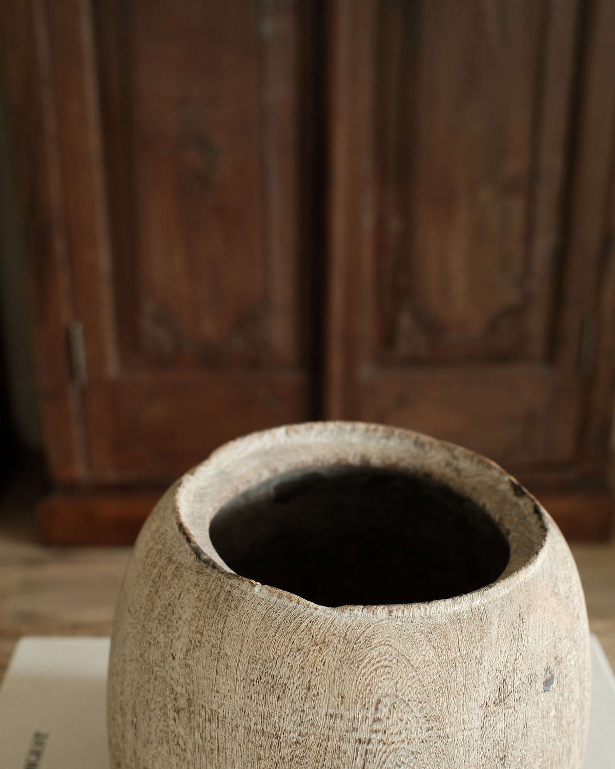 Vintage Teak Wood Pot 7"