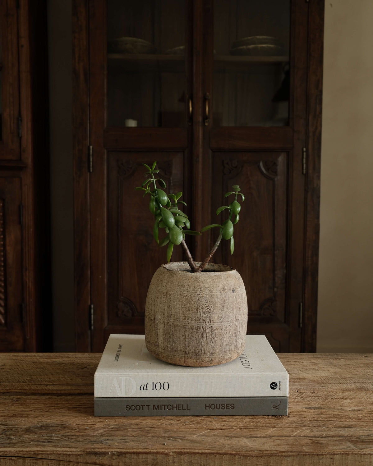 Vintage Teak Wood Pot 7"