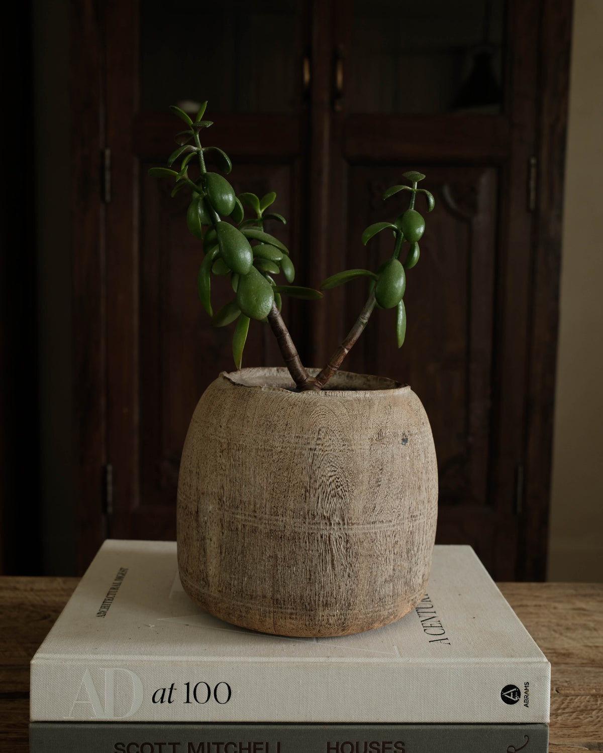 Vintage Teak Wood Pot 7"
