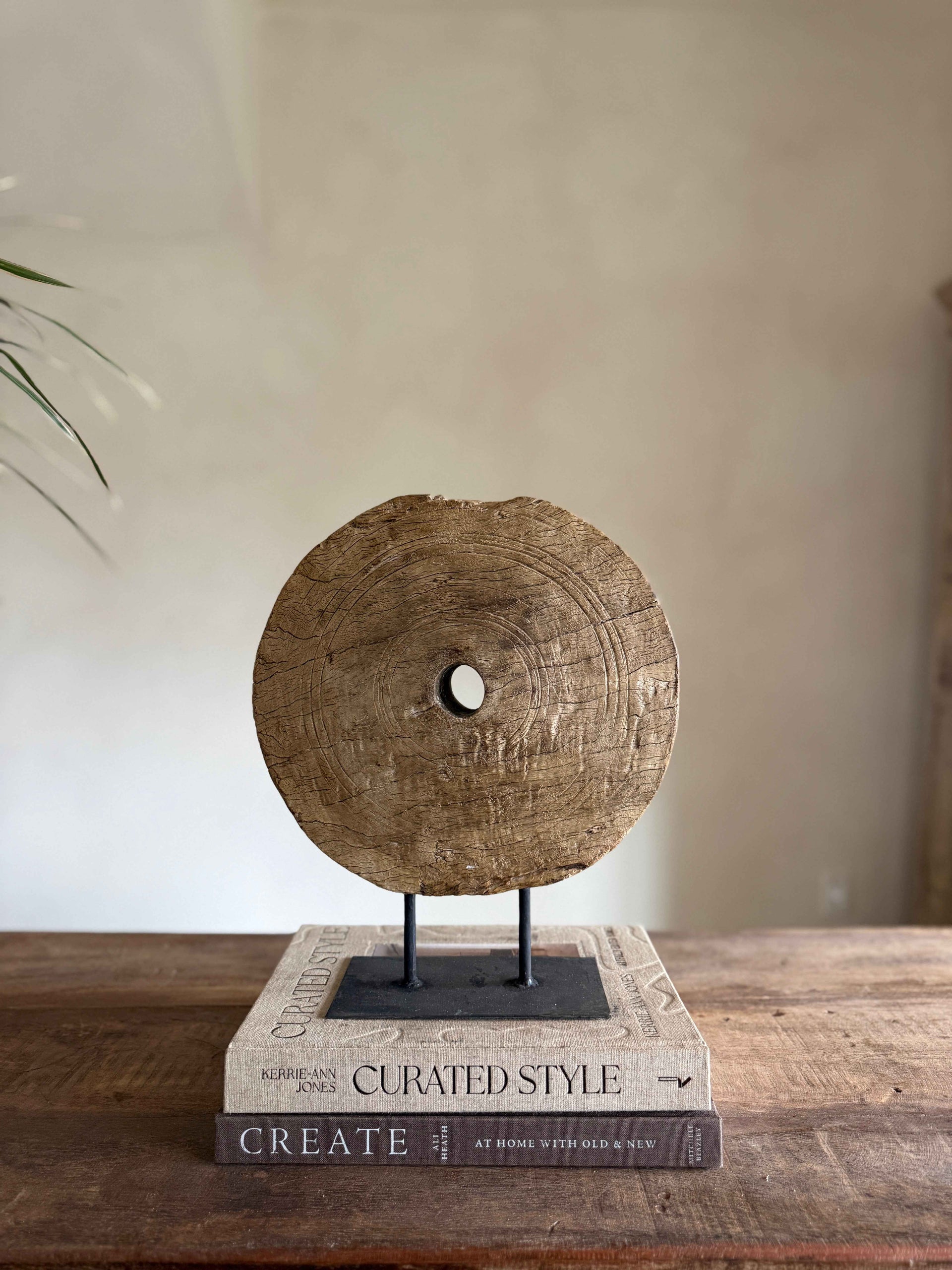 Vintage Wooden Pulley wheel on stand 13"