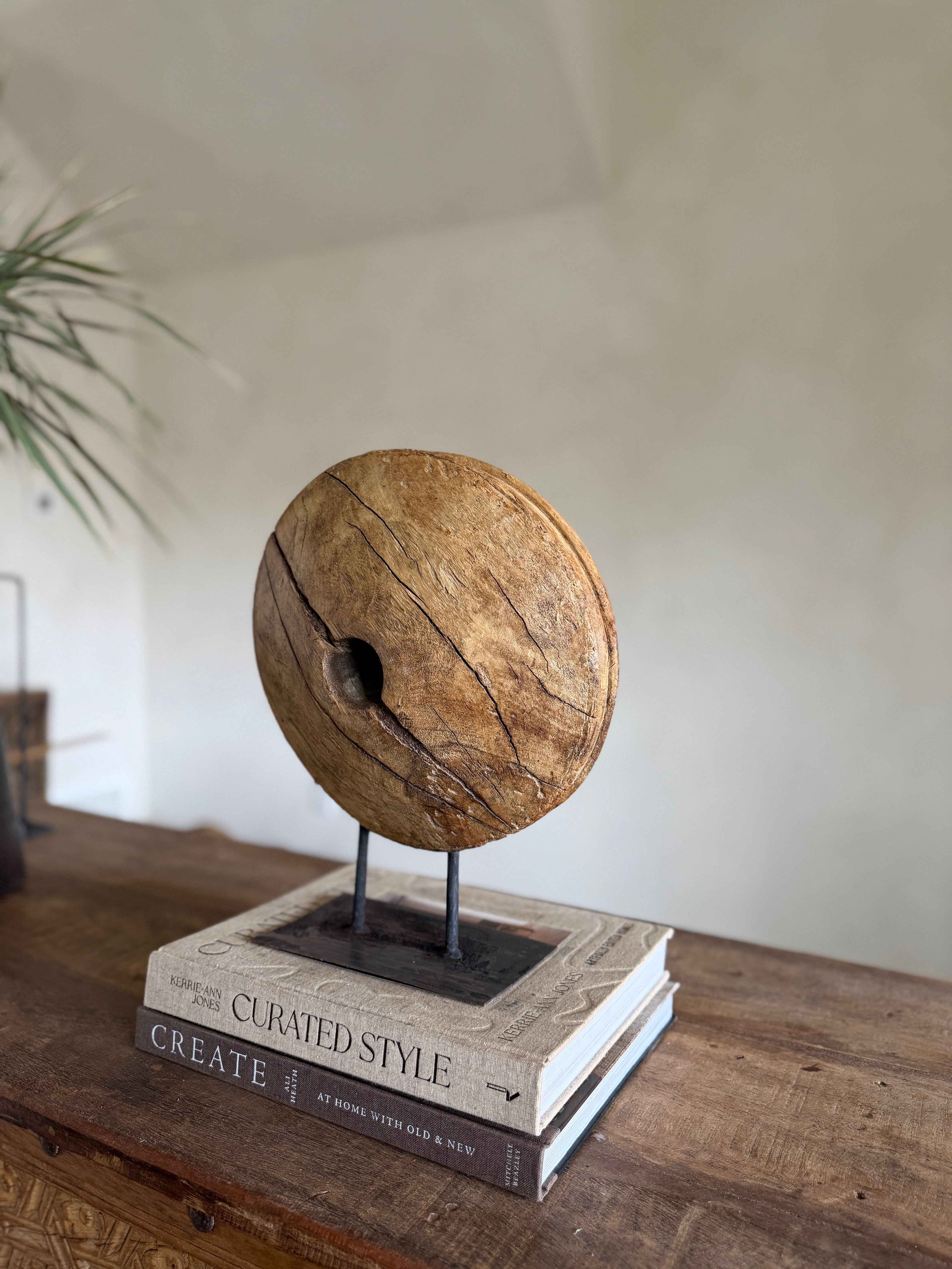 Vintage Wooden Pulley wheel on stand 12.5"