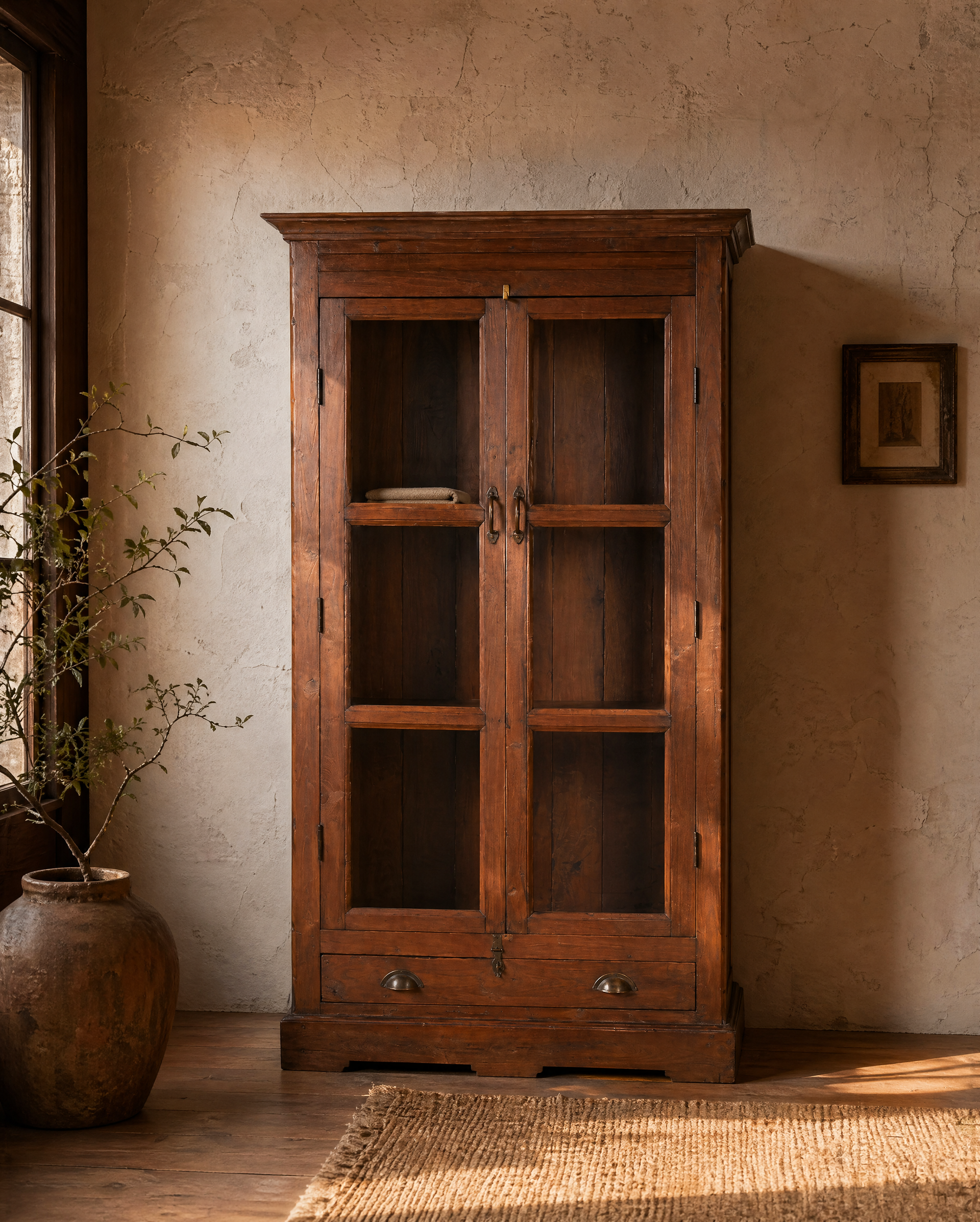 Antique Teak Wood Glass Almirah 2