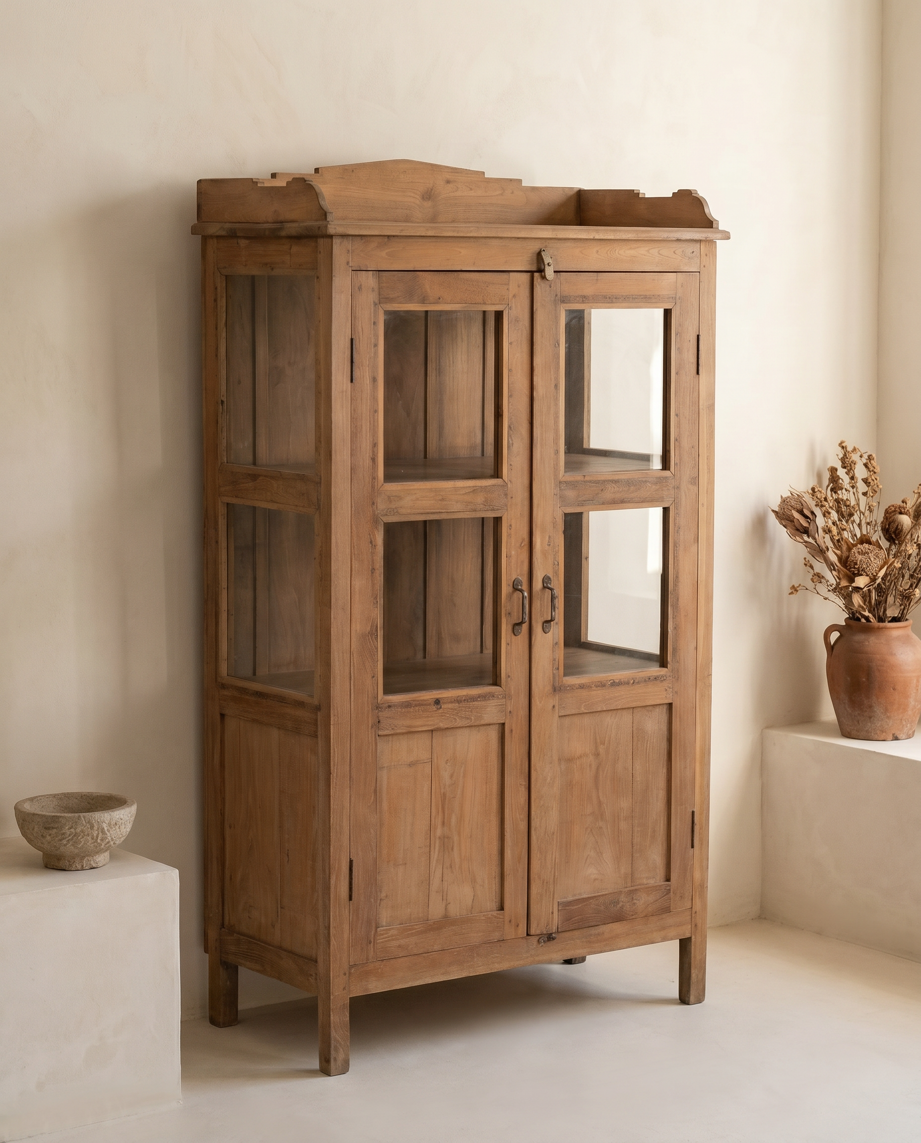 Antique Teak Wood Glass Almirah 5